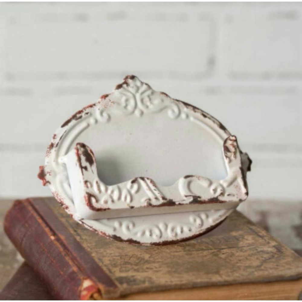 Vintage Inspired Business Card Holder Distressed White Farmhouse Decor